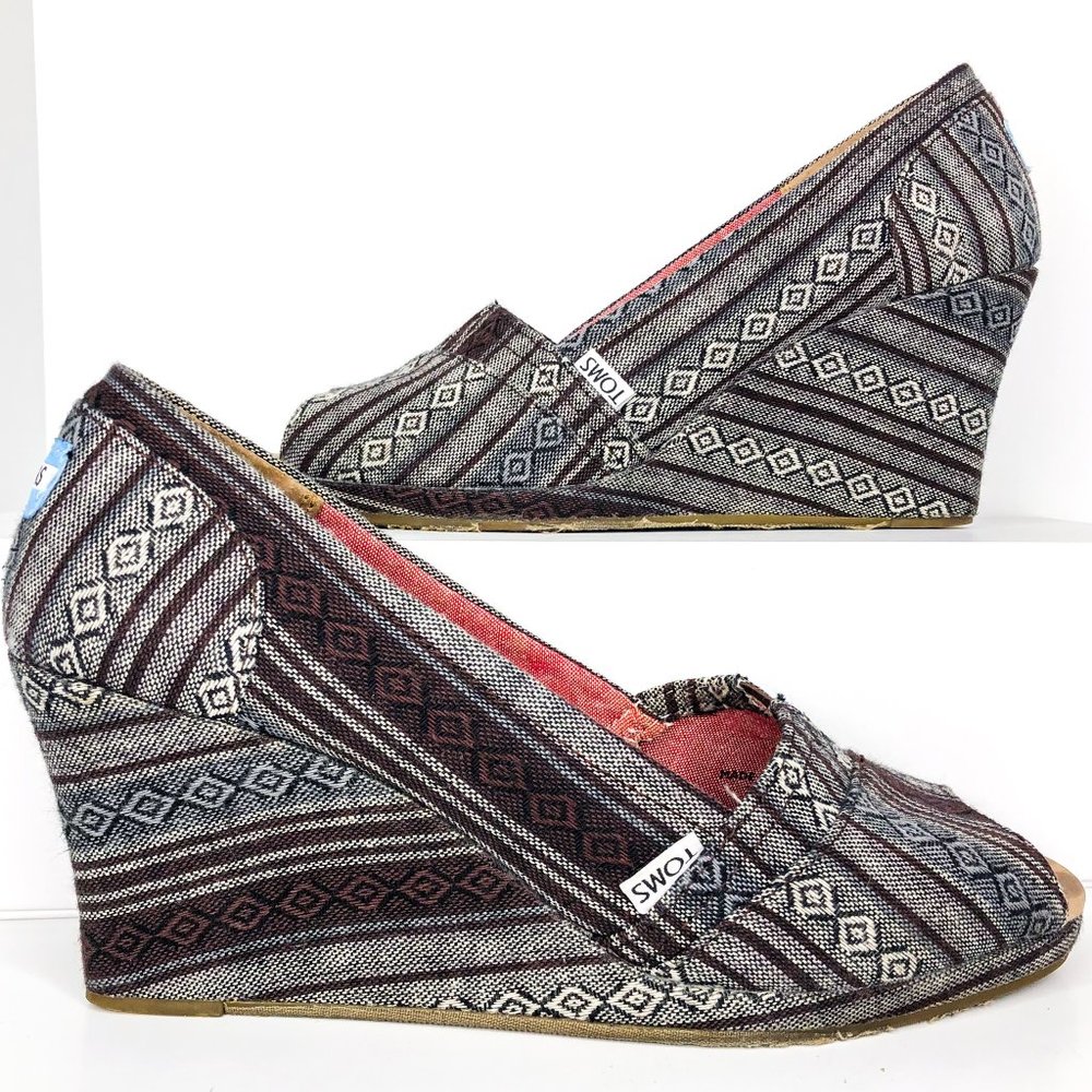 Toms Size 12 Canvas Open Toe Espadrille Wedge